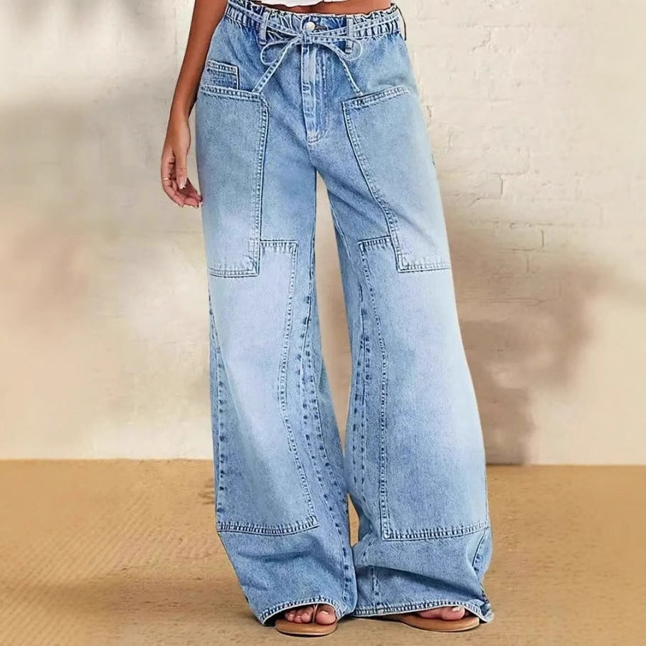 Jean décontracté bleu clair à jambes larges et poches
