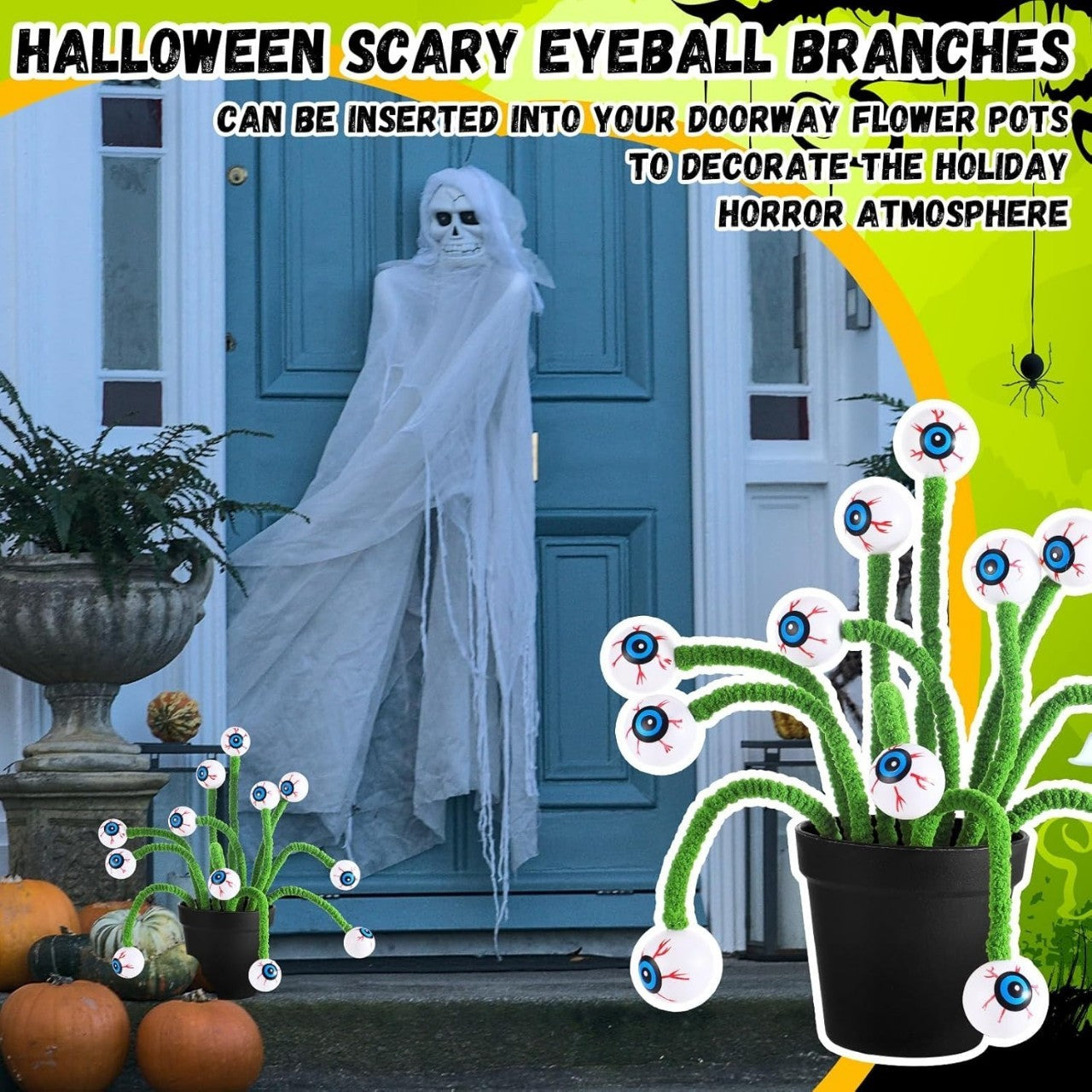 Bouquet de brindilles coupées en perles tridimensionnelles pour Halloween, décoration créative et amusante