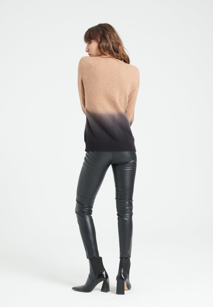 Pull col rond cachemire camel/noir femme - MIA 8A-4