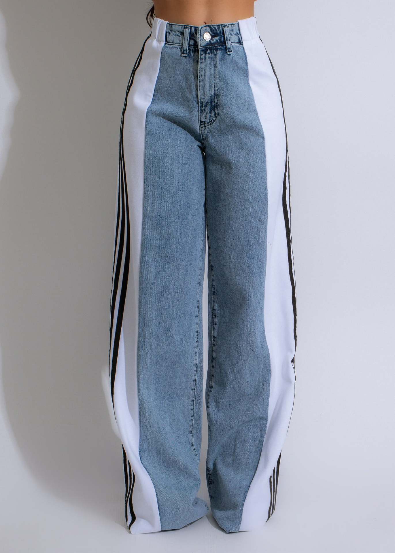 Pantalon décontracté taille haute élastique à jambe droite