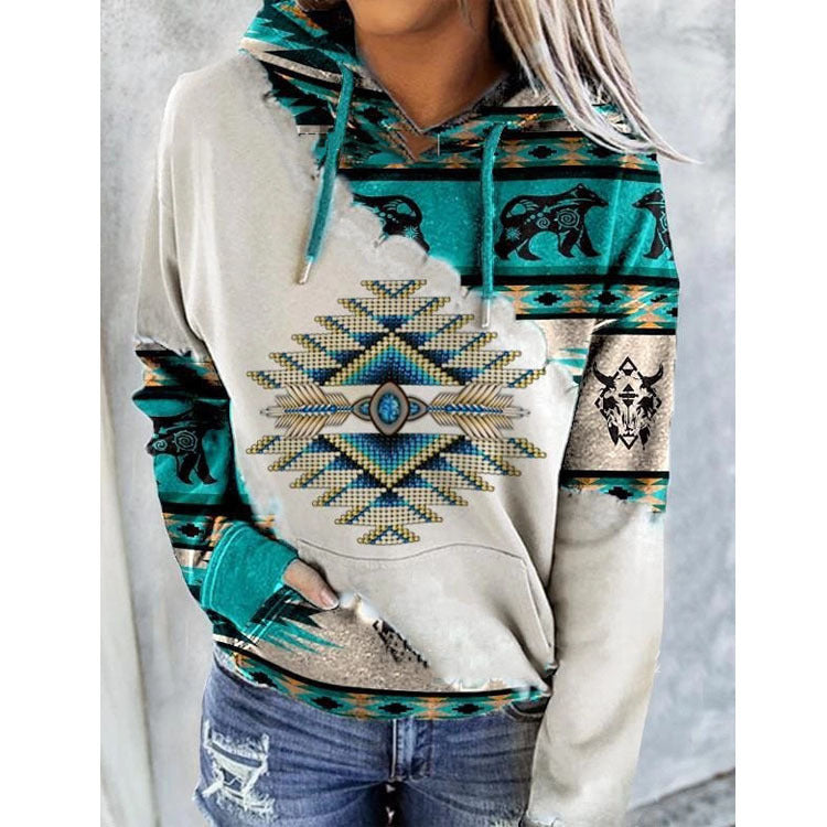 Pull imprimé style ethnique pour femme