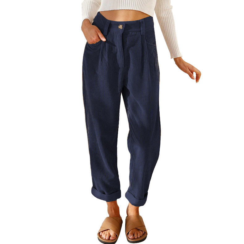 Pantalon droit ample en velours côtelé, surdimensionné, élégant, décontracté, taille haute, pour femme, printemps-automne