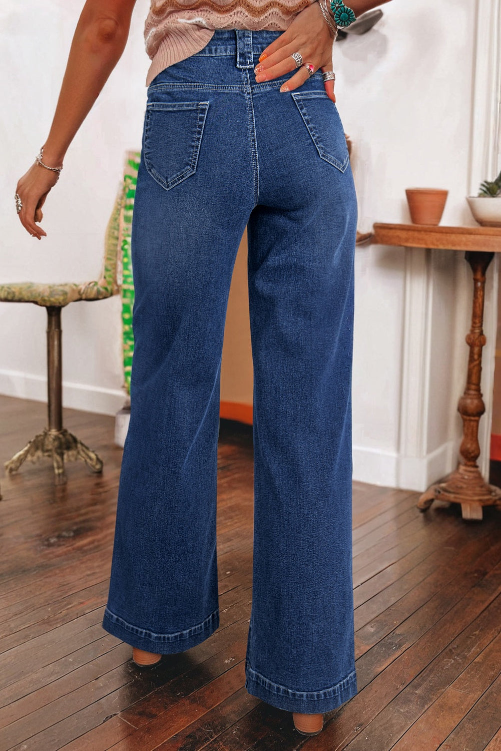 Jeans taille haute bleu