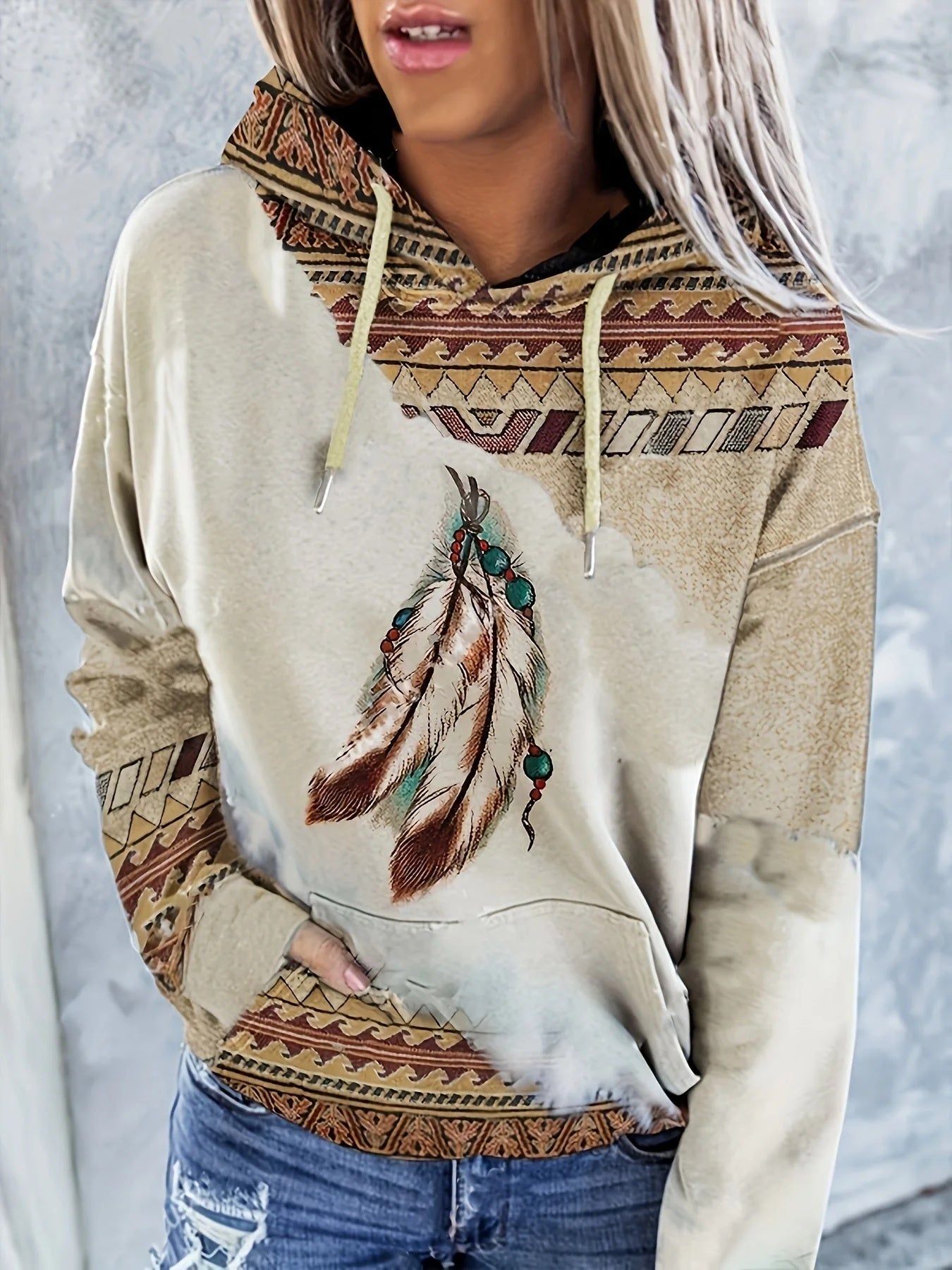 Pull imprimé style ethnique pour femme