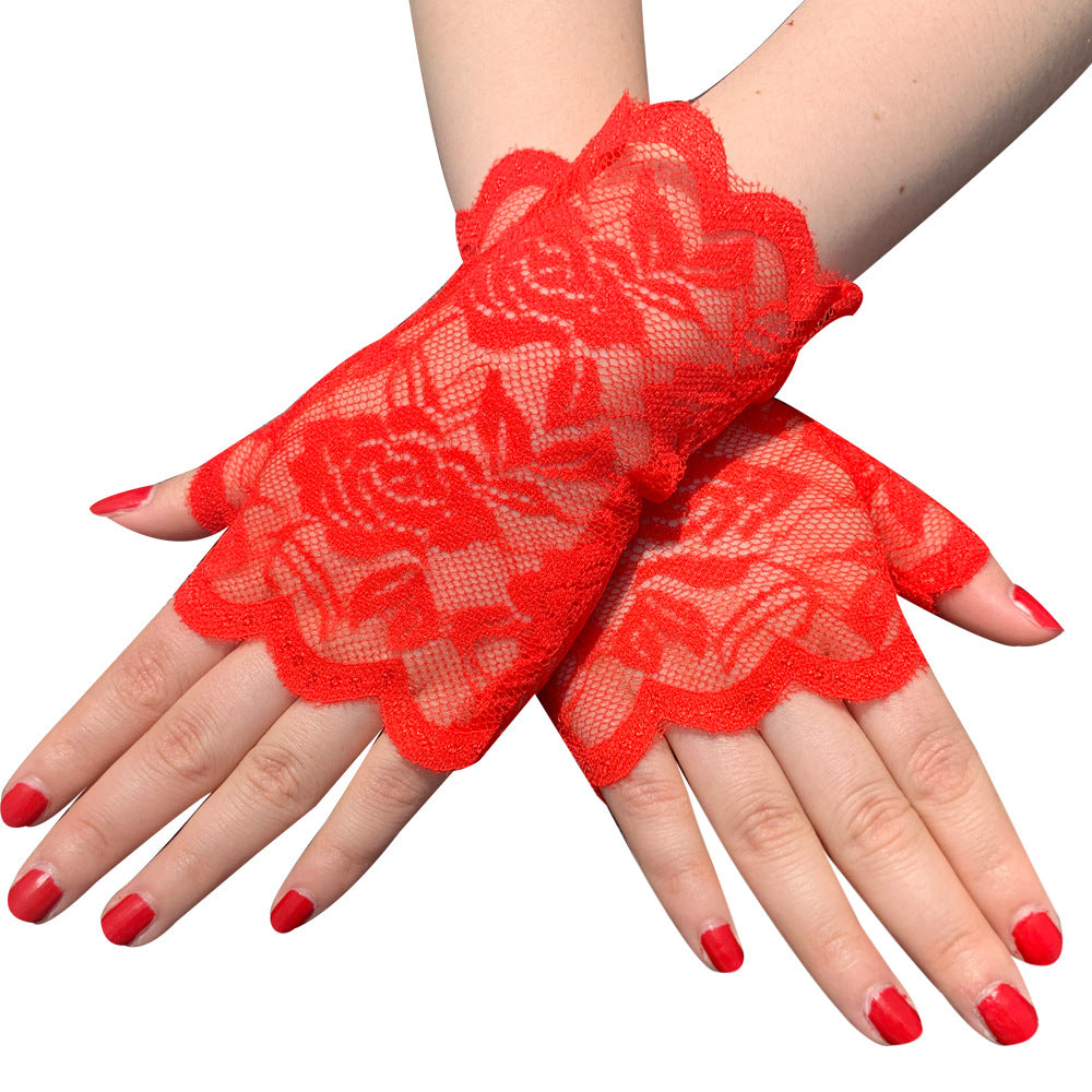 Gants courts demi-doigts en dentelle pour femmes, résistants au soleil