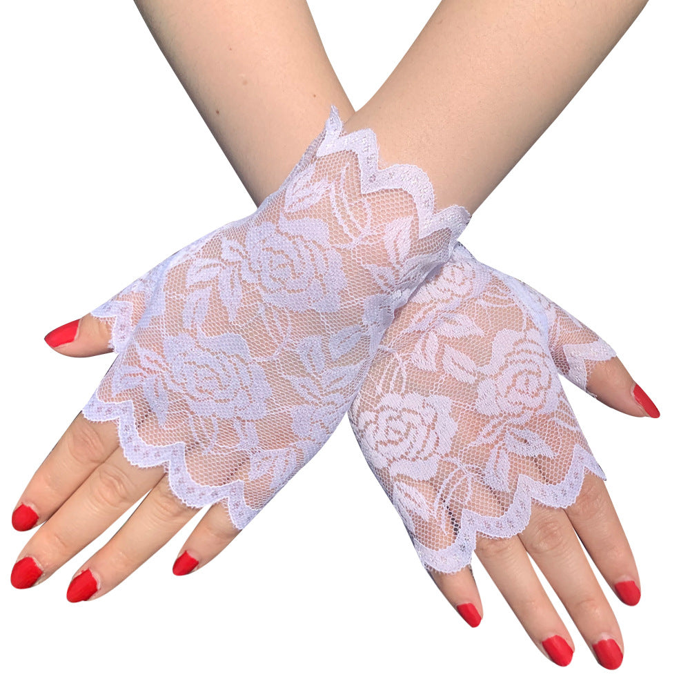 Gants courts demi-doigts en dentelle pour femmes, résistants au soleil