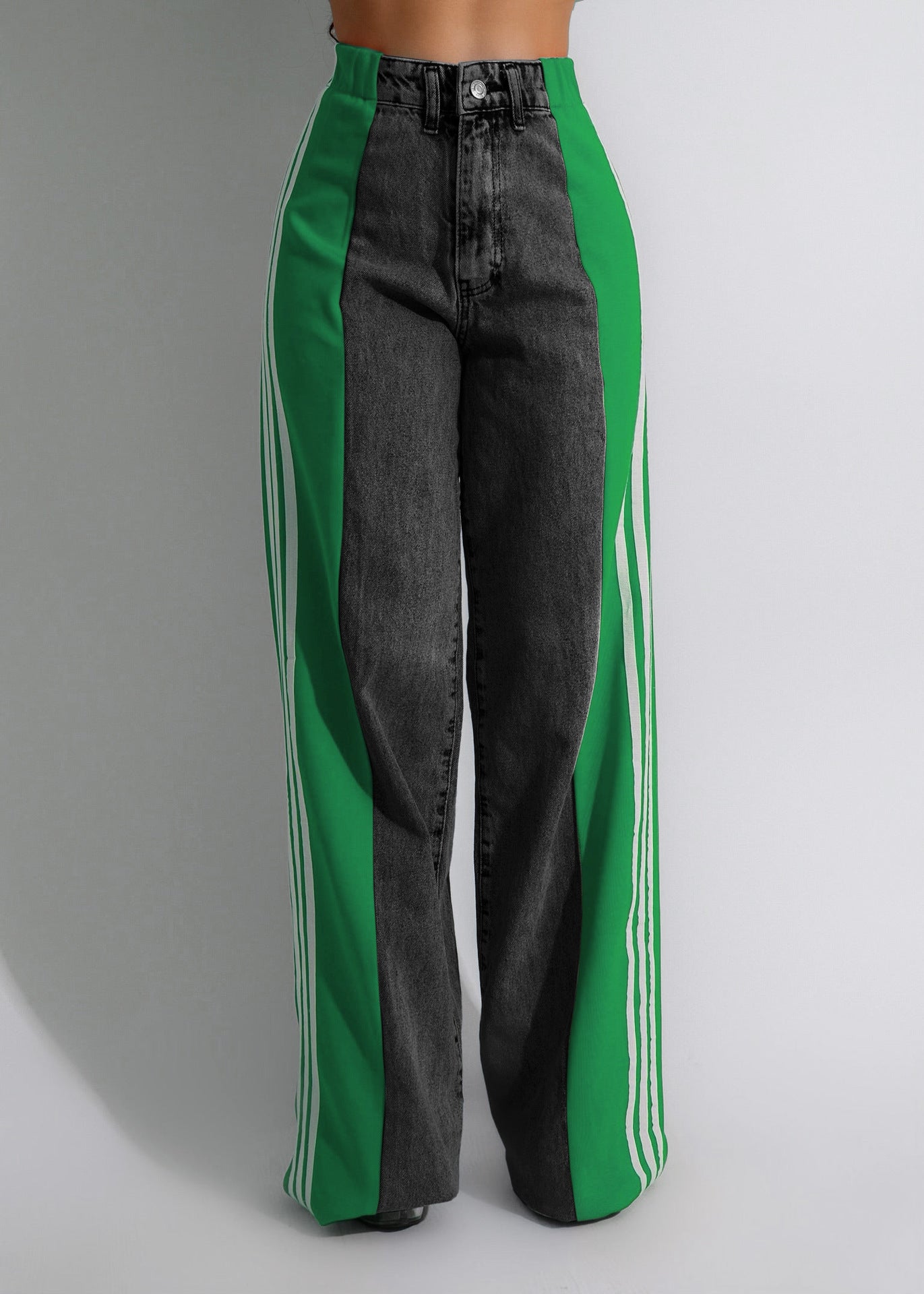 Pantalon décontracté taille haute élastique à jambe droite