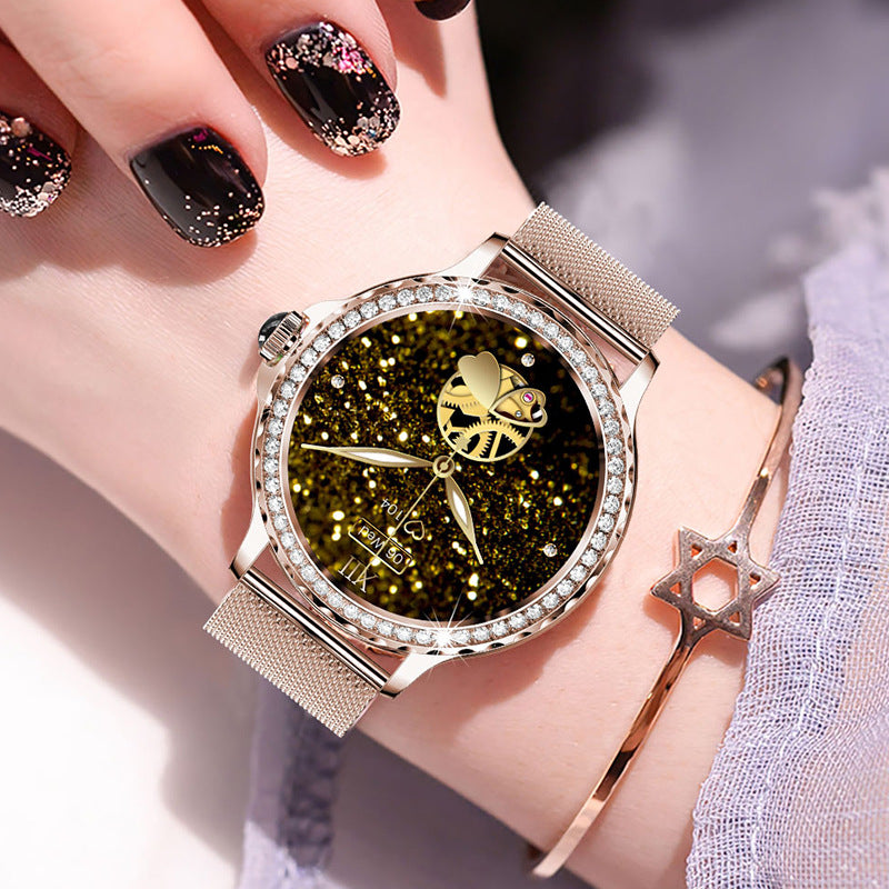 Bracelet connecté Bluetooth, montre étanche ornée de diamants