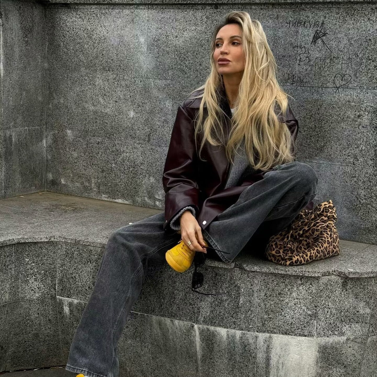 Veste en similicuir, décontractée, tendance