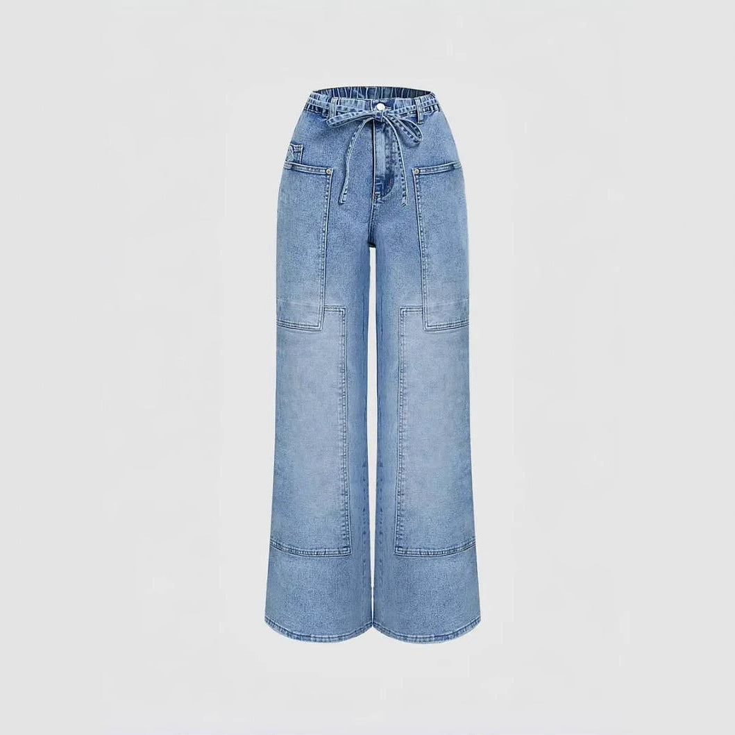 Jean décontracté bleu clair à jambes larges et poches