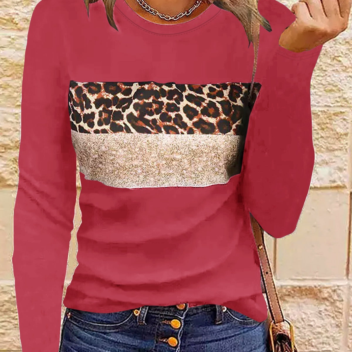 T-shirt ajusté à manches longues pour femme, simple et décontracté, imprimé