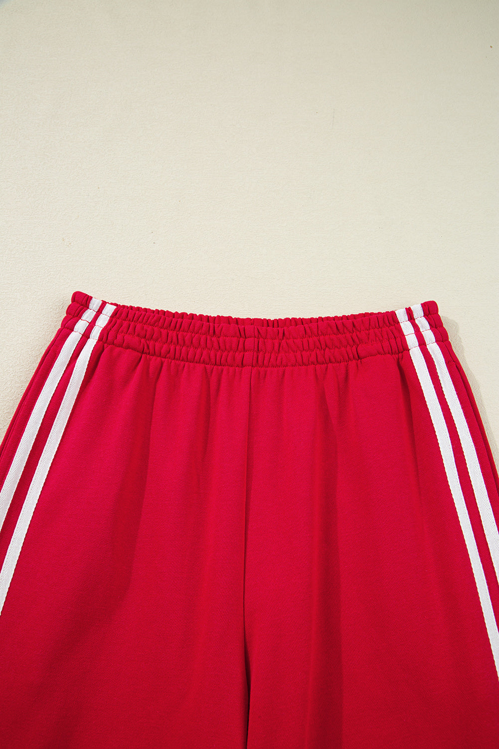 Fiery Red Varsity Striped Detail Crewneck Pullover Elastic Sweatpants 2PCS tenue