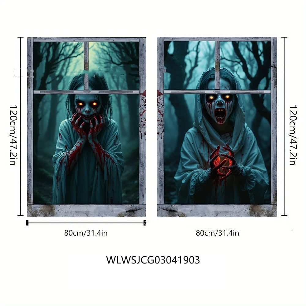 Housse de fenêtre 3D pour Halloween, motif sorcière
