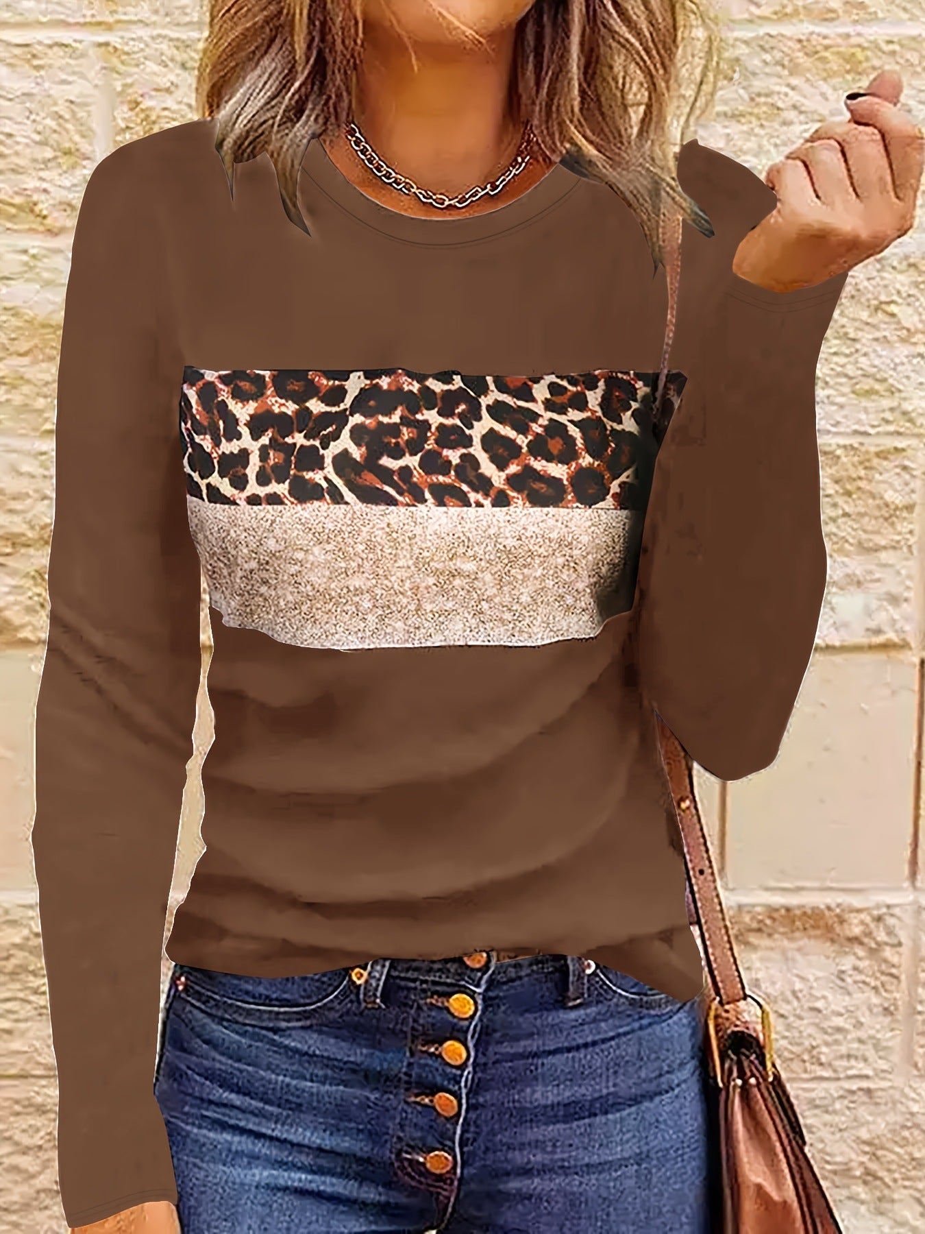 T-shirt ajusté à manches longues pour femme, simple et décontracté, imprimé