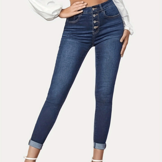 Jean court extensible à ourlet roulé et coupe slim contrastée
