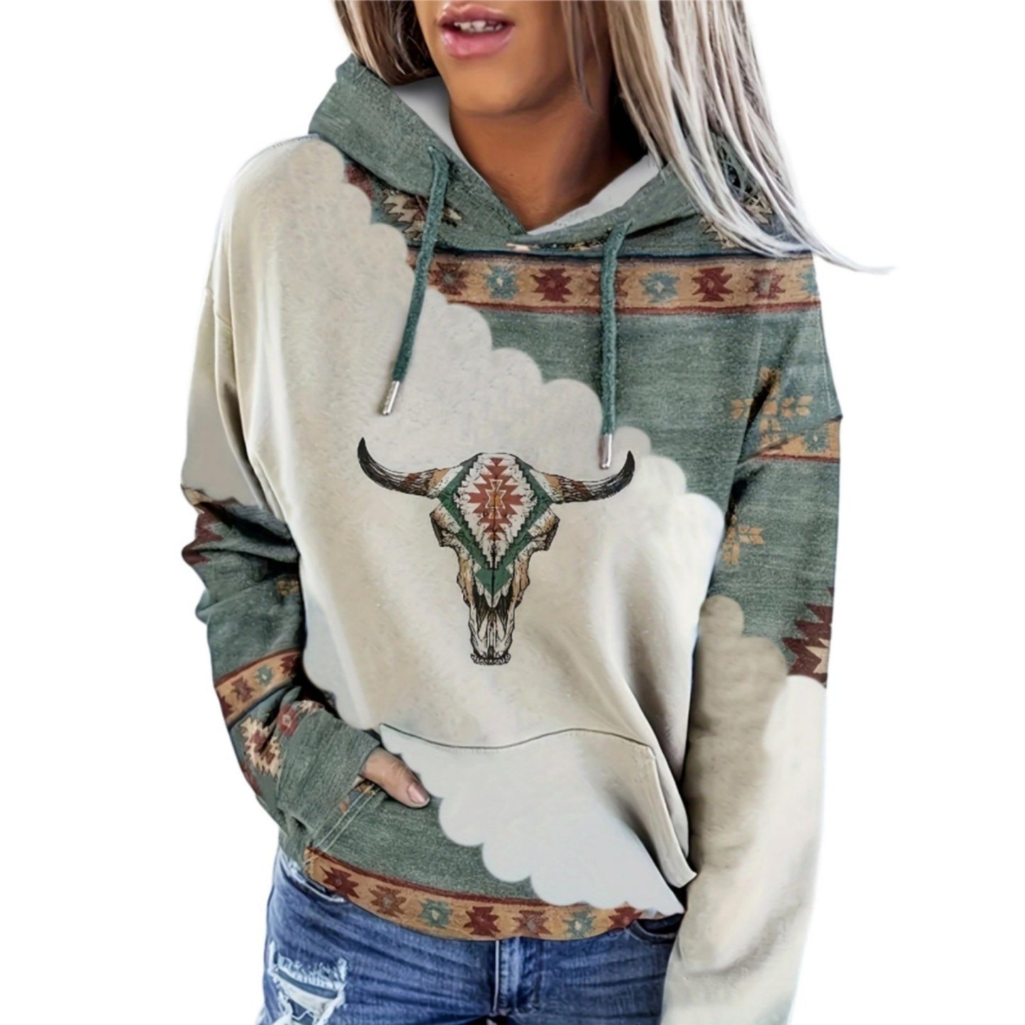 Pull imprimé style ethnique pour femme