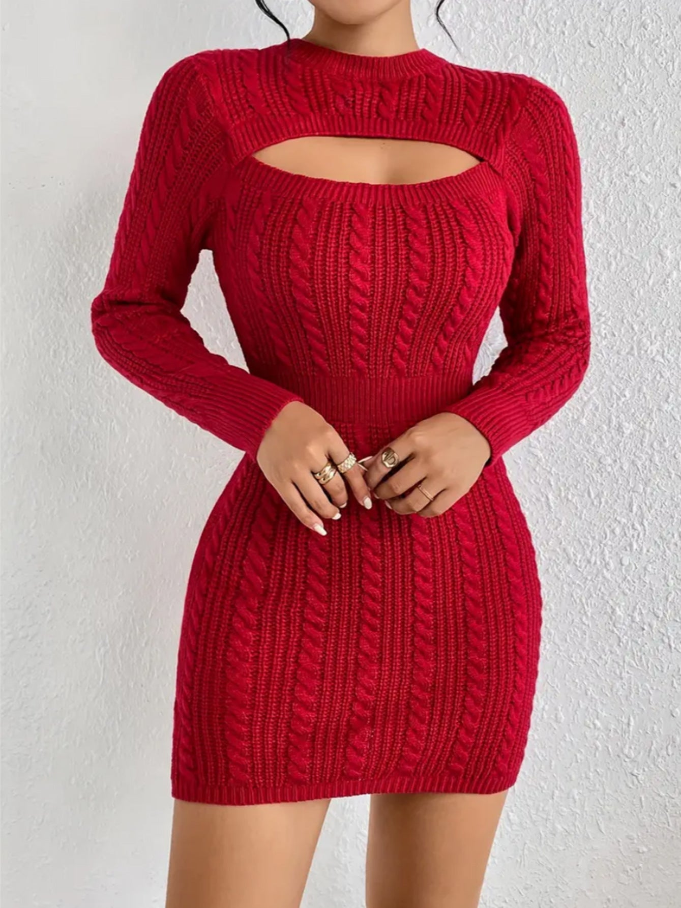 Robe pull ajourée cintrée Rouge, Noir, Bleu, Blanc