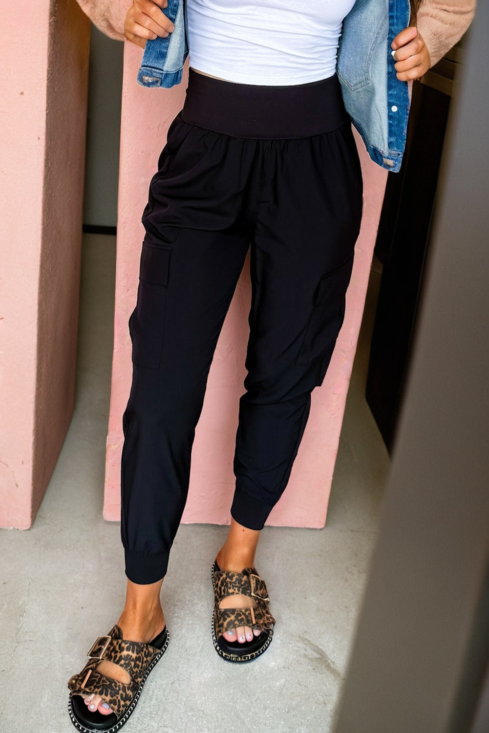Pantalon de jogging de cargaison à rythme à la taille haute et à empoche élastique