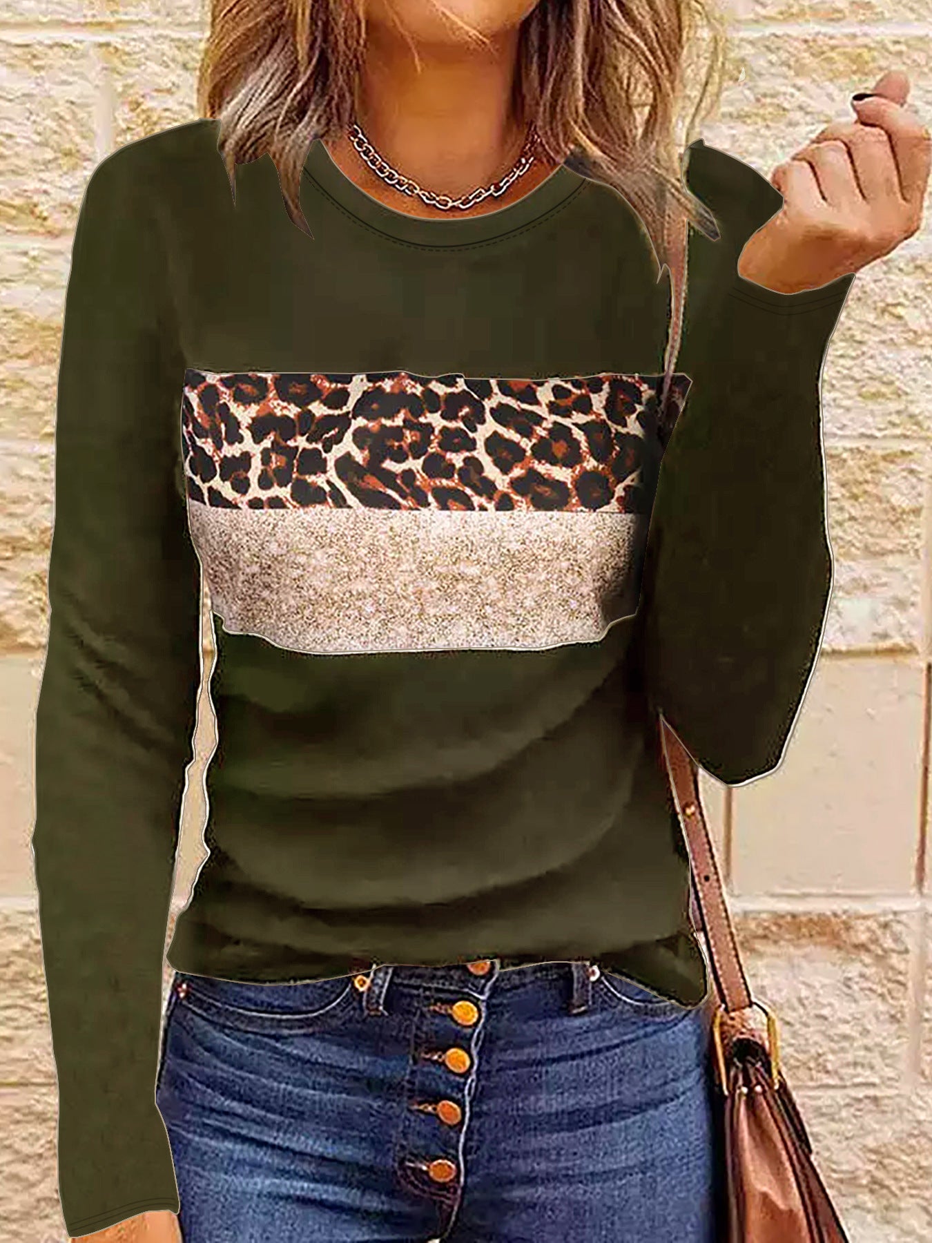 T-shirt ajusté à manches longues pour femme, simple et décontracté, imprimé