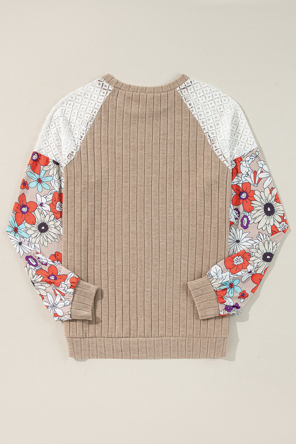 Blouse côtelée à manches longues et patchwork floral parchemin