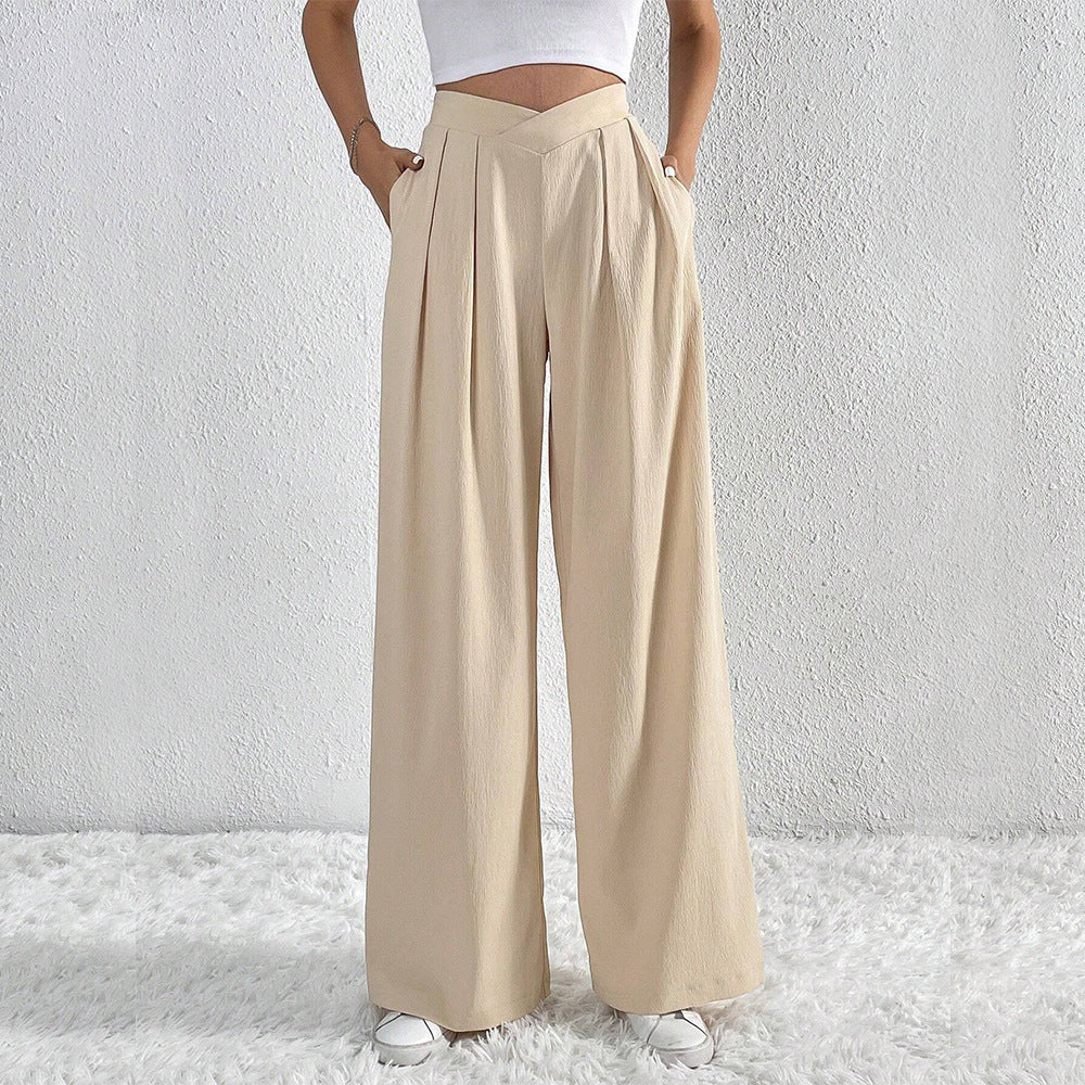 Pantalon ample et décontracté à jambes larges pour femme, couleur unie, style polyvalent et confortable, idéal pour les déplacements quotidiens, été