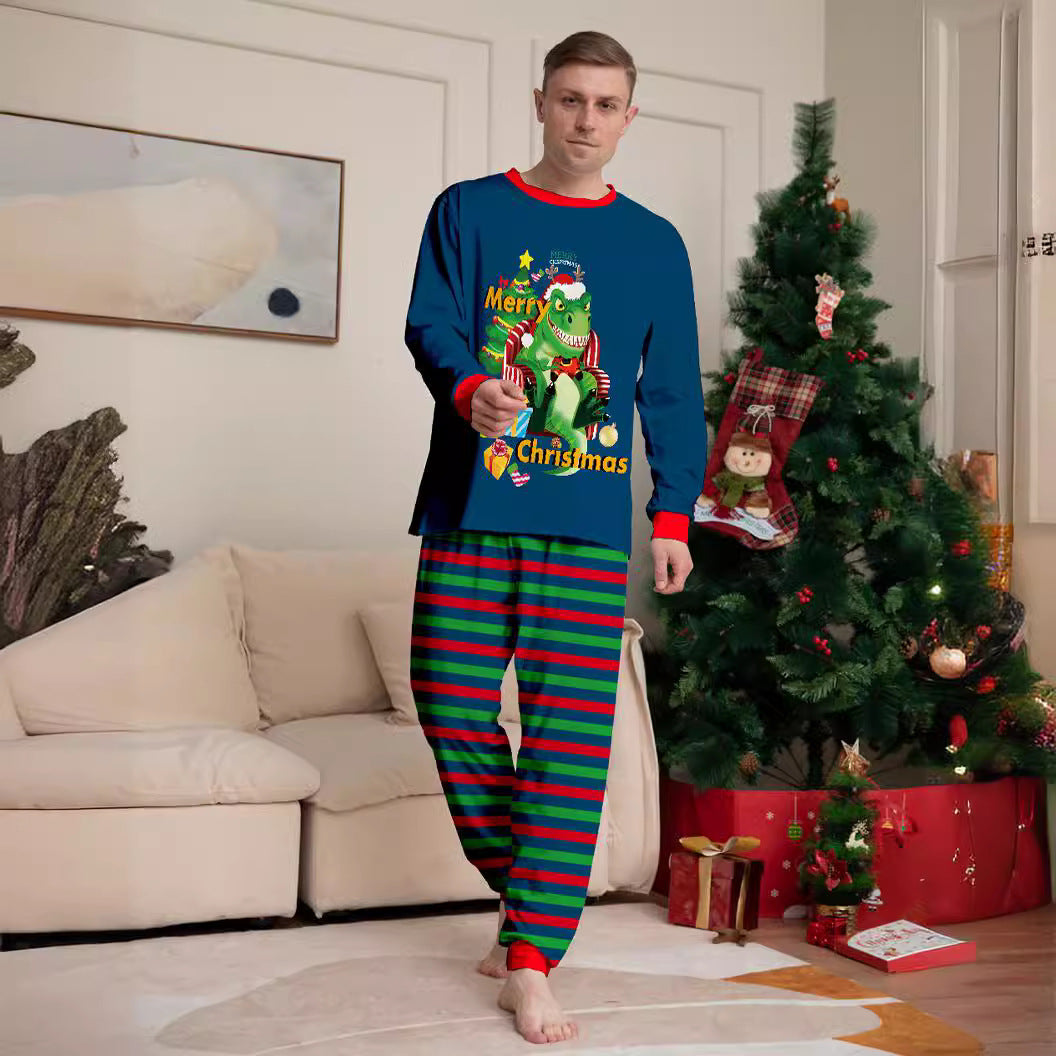 Pyjama parent-enfant imprimé arbre de Noël avec lettres Tyrannosaurus
