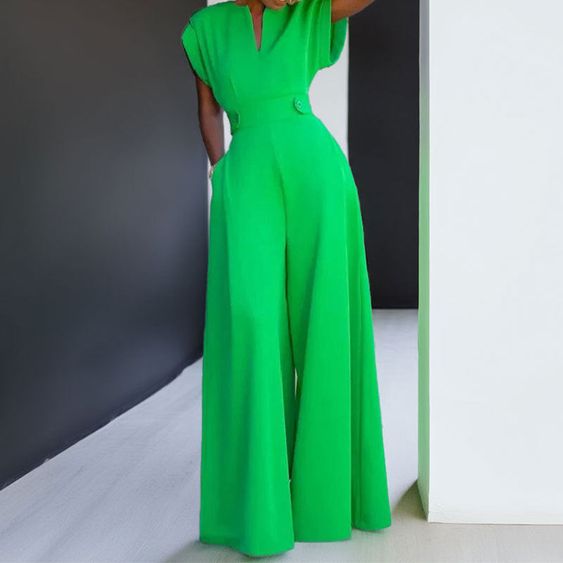 Pantalon large taille haute de couleur unie, gracieux et tendance