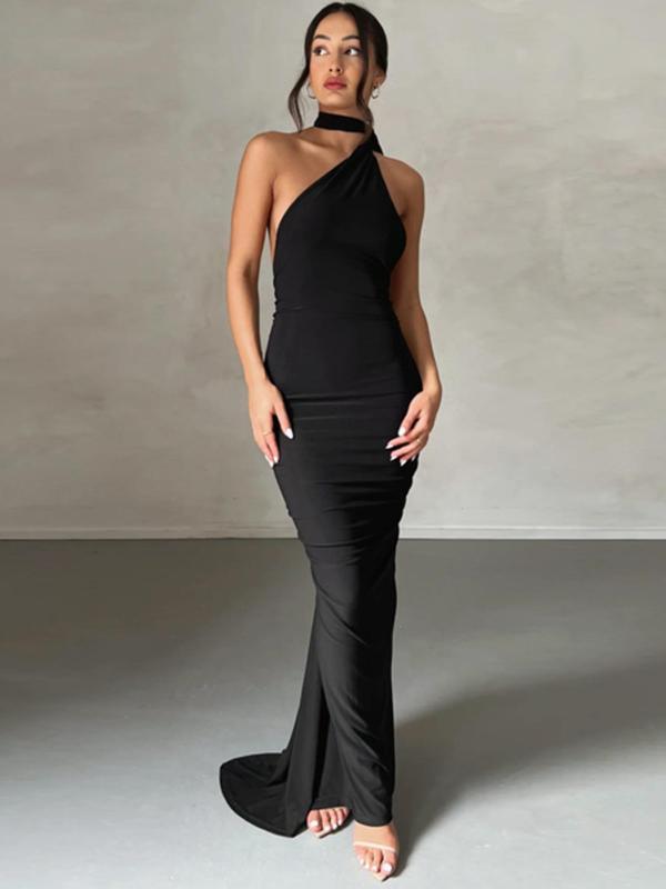 Robe moulante unie à col élingue pour femme