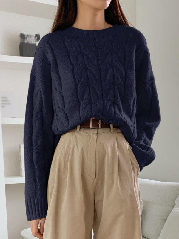 Pull tendance à col rond et couleur unie