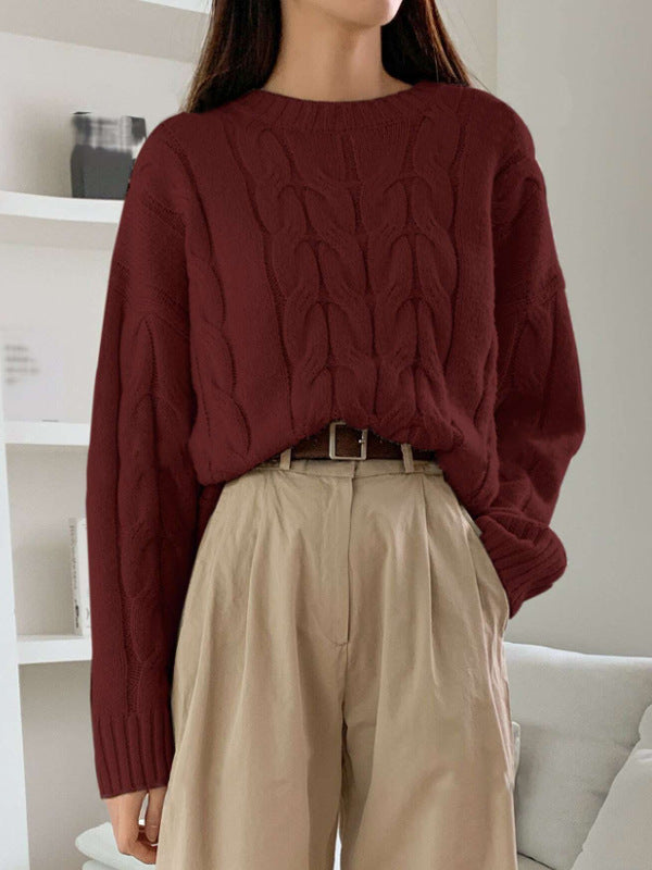 Pull tendance à col rond et couleur unie