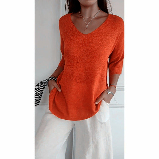 Pull décontracté  manches 3-4 pour femme