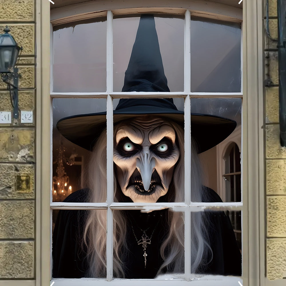 Housse de fenêtre 3D pour Halloween, motif sorcière