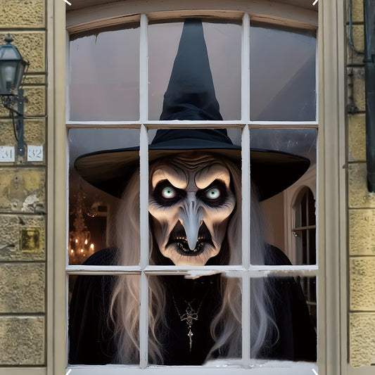Housse de fenêtre 3D pour Halloween, motif sorcière