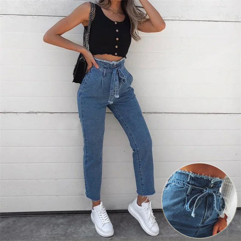Pantalon crayon délavé taille haute