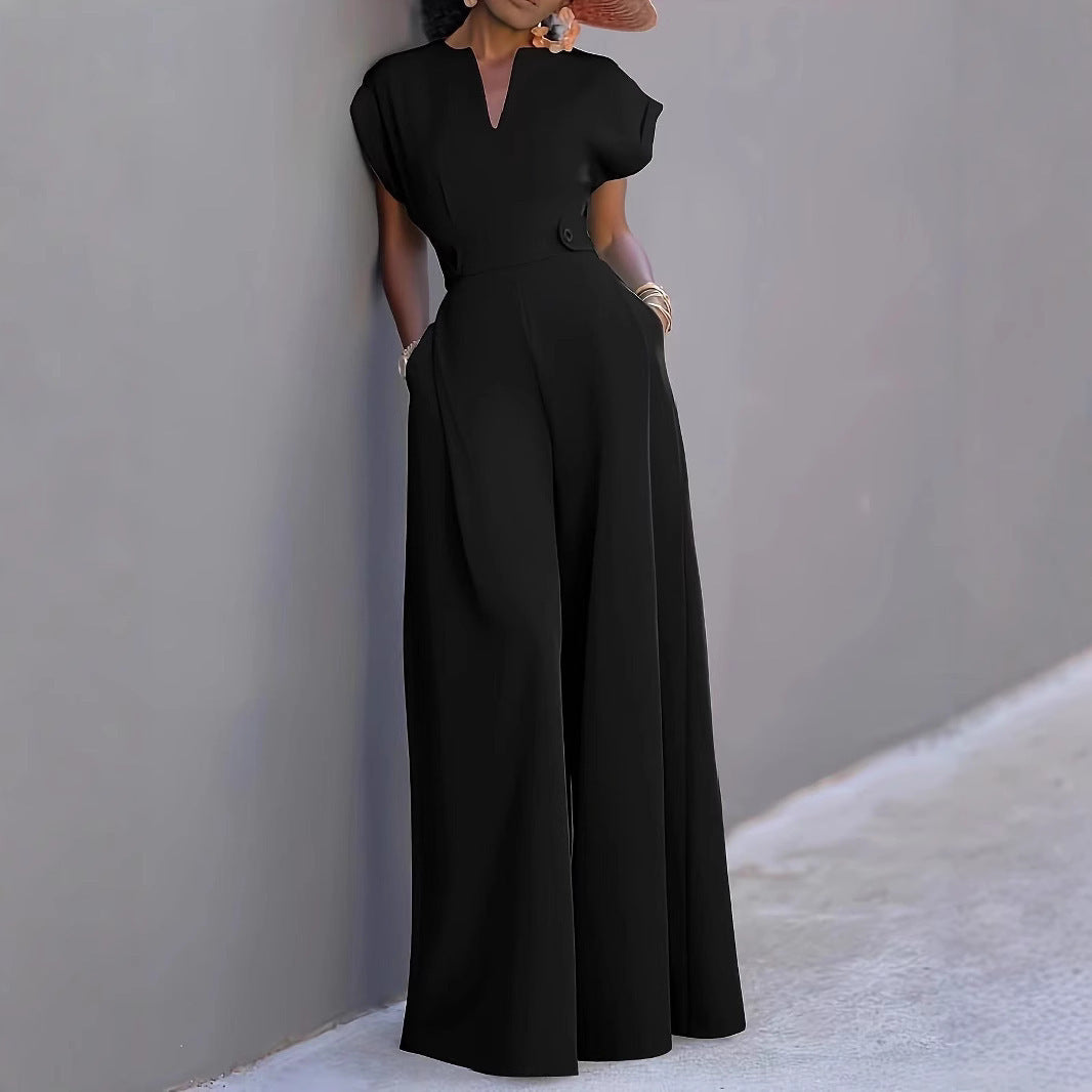 Pantalon large taille haute de couleur unie, gracieux et tendance