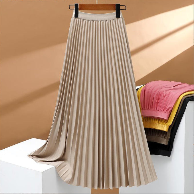 Jupe plissée taille haute à la mode pour femme, couleur unie