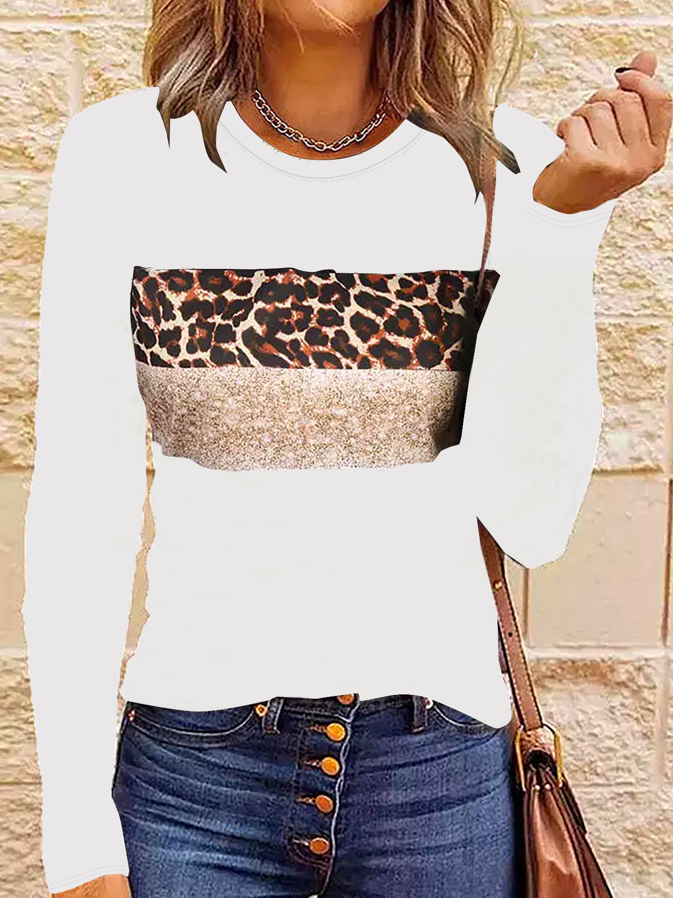 T-shirt ajusté à manches longues pour femme, simple et décontracté, imprimé