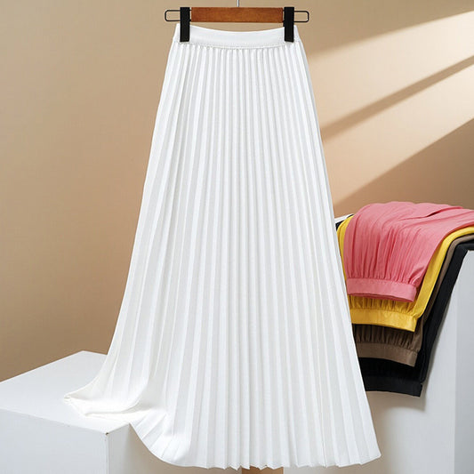 Jupe plissée taille haute à la mode pour femme, couleur unie