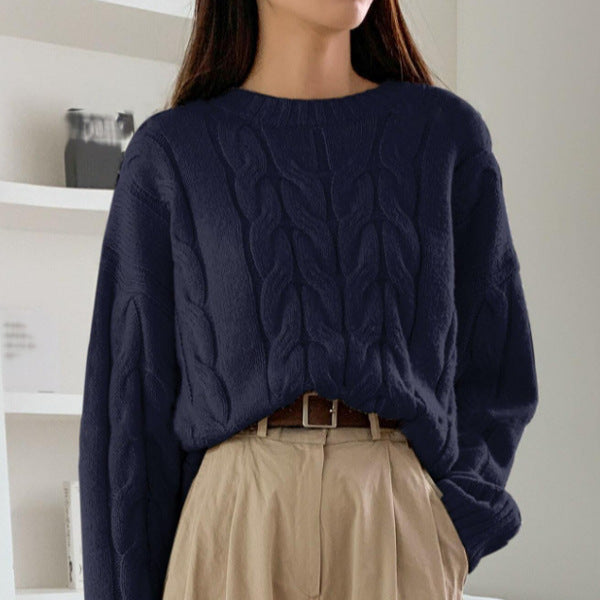 Pull tendance à col rond et couleur unie