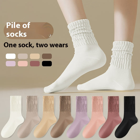 Chaussettes en coton d'automne et d'hiver, longueur mi-mollet pour fille de Style coréen Éditeur de texte enrichi