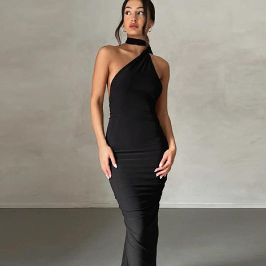 Robe moulante unie à col élingue pour femme