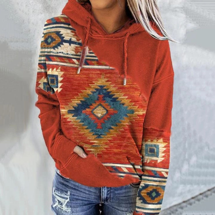 Pull imprimé style ethnique pour femme