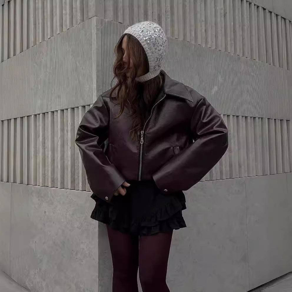 Veste en similicuir, décontractée, tendance