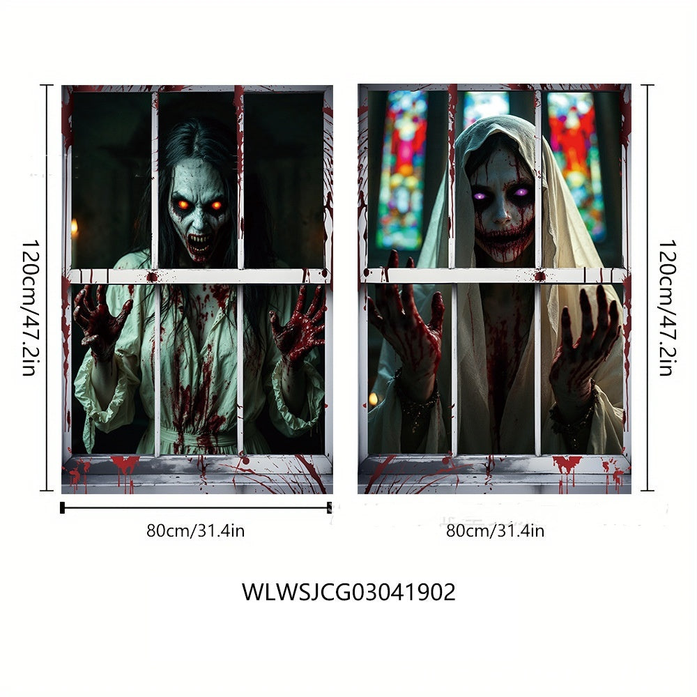 Housse de fenêtre 3D pour Halloween, motif sorcière