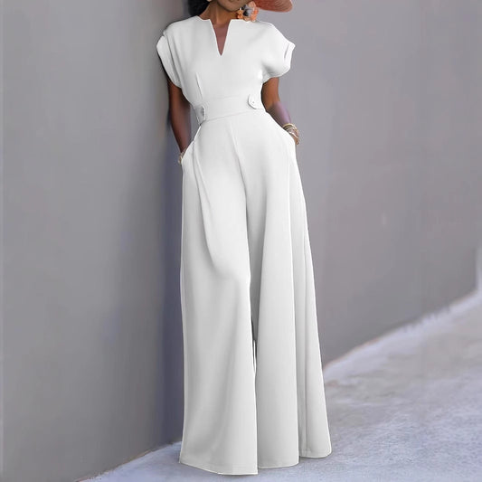 Pantalon large taille haute de couleur unie, gracieux et tendance