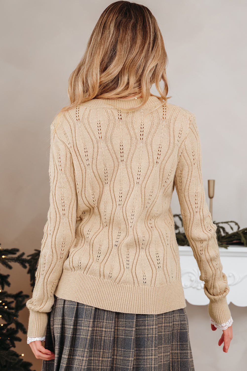 Pull Beige fumé avec perle très chic