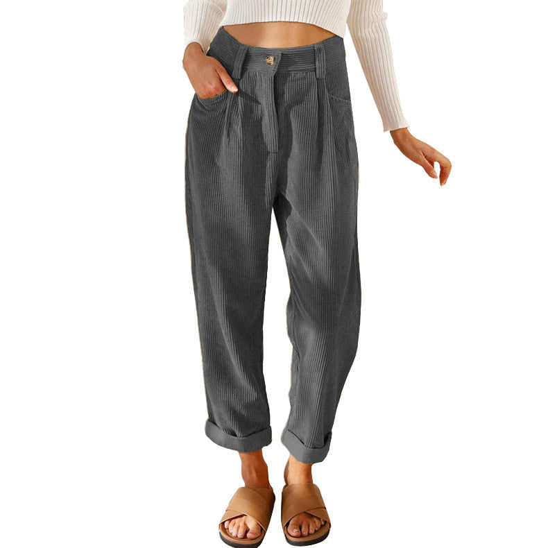 Pantalon droit ample en velours côtelé, surdimensionné, élégant, décontracté, taille haute, pour femme, printemps-automne