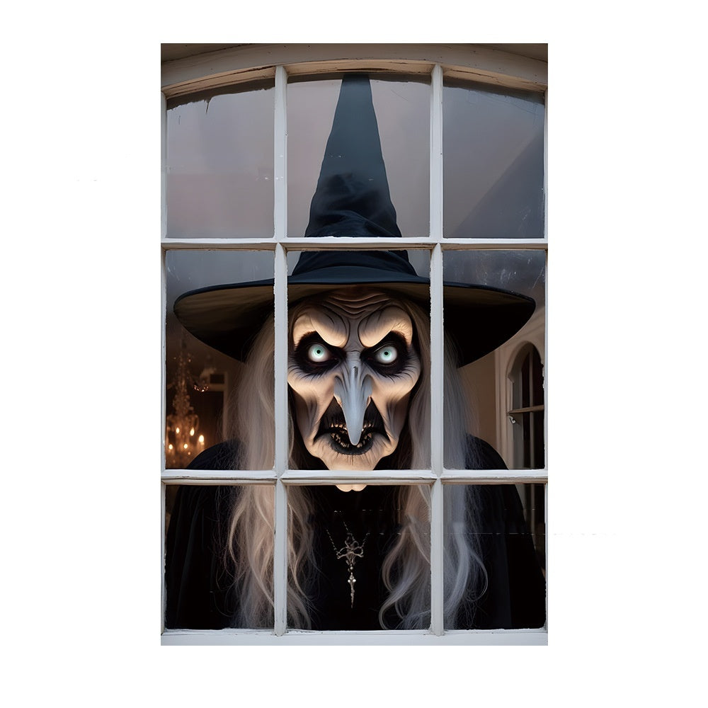 Housse de fenêtre 3D pour Halloween, motif sorcière