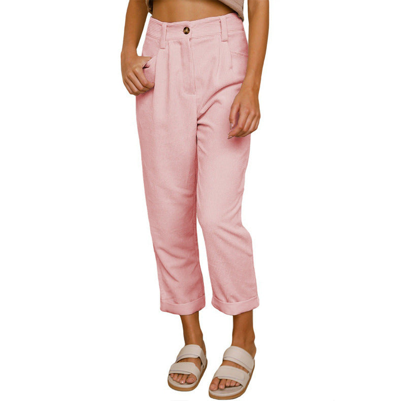 Pantalon droit ample en velours côtelé, surdimensionné, élégant, décontracté, taille haute, pour femme, printemps-automne