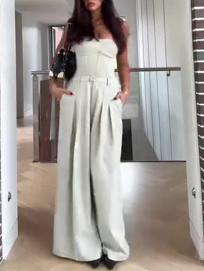 Ensemble bustier et pantalon large taille haute